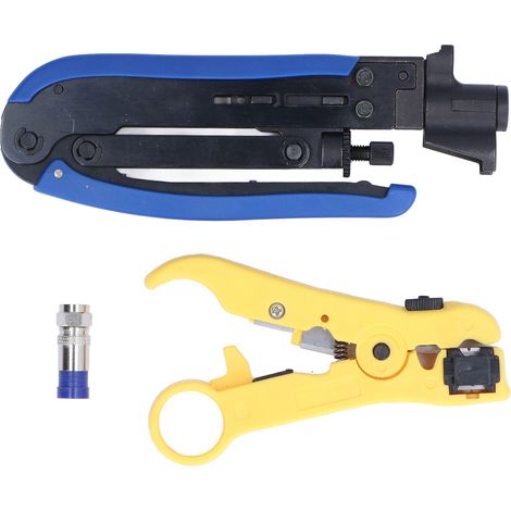 Crimpzangen-Set mit Abisolierzange und 20-teiligem F-Stecker für RG59 und RG6 (1/5)