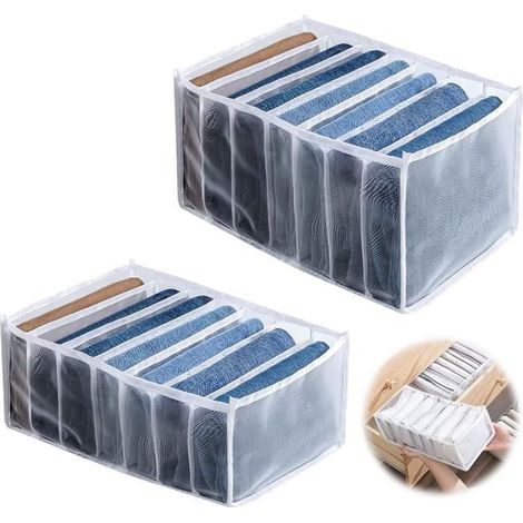 2pcs Organisateur de Tiroir Pliable,Boîte de Rangement Vêtements en Maille avec Compartiments,Blanc
