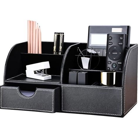 Büro Schreibtisch Organizer Ordnungssystem Tisch Organizer PU Leder Stiftehalter Stiftebox Stifteköcher Multifunktionale Bürobedarf schwarze (1/5)