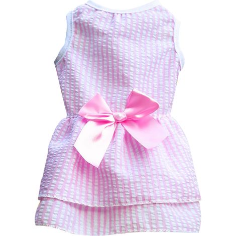 1 robe pour chien, rayée, polyester, rose, taille S à XL, pour chiennes et chats, tenue d'été légère (1/5)