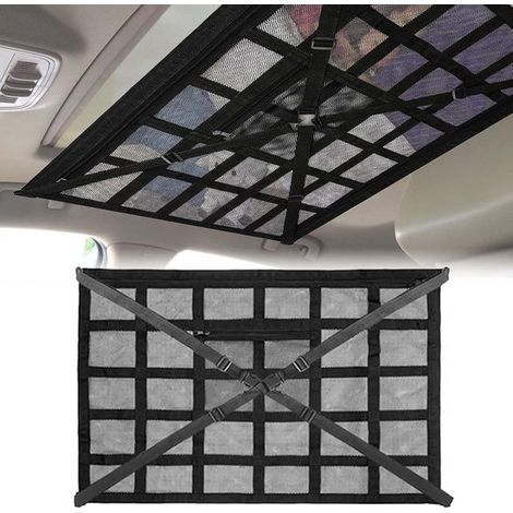 Portapacchi da tetto per auto, organizer per auto, contenitore da viaggio, rete a doppio strato, 78 x 53 cm, nero (1/5)