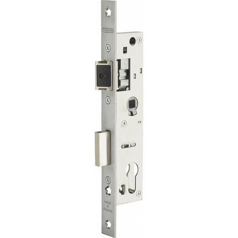 Thirard – Boitier de serrure encastrable à cylindre pour menuiserie métallique – Axe 24mm – Entr'axe 70 – Bouts carrés en inox – Demi-tour réversible