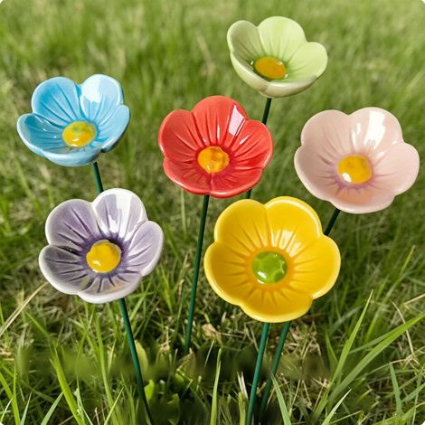 Lot de 6 abreuvoirs à oiseaux et d'abeilles en céramique - 27 cm - Pour jardin et pot de fleurs - Couleur (1/5)