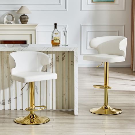 Lot de 2 tabourets de bar modernes réglables 85-110 cm, pivotants 360°, avec dossier, grand socle 45 cm, repose-pieds, cuisine bar îlot (1/5)