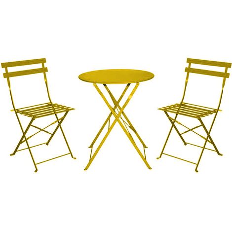 Marvin Set BISTROT Tavolo e Sedie Pieghevoli Tondo 60cm Da Giardino Balcone Terrazzo Patio Salvaspazio Giallo