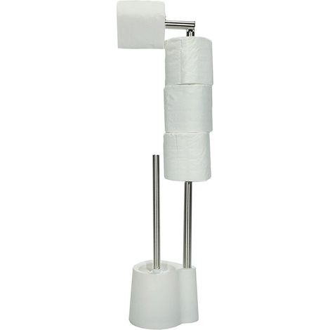 Colonna Porta scopino e rotoli carta igenica wc Piantana Multifunzione 2 in 1 da Bagno in acciaio inox e base cemento per arredo (1/4)