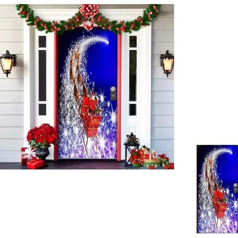 DECOR DE NOEL Deco Noel Porte entrée,banniere Noel,décoration extérieur Noel,Couverture de Porte de père noël,décoration de Porte (1/5)