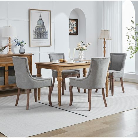 sedia sala da pranzo schienale alto chenille grigia OKMYHOME (1/5)