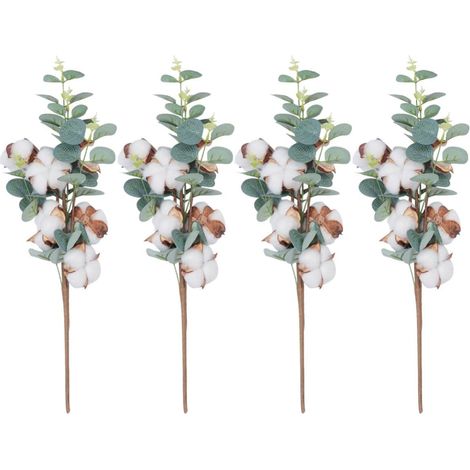 Bouquet of 4 Artificial Cotton Leaves, Realistic Design, No Water Required, Home and Shop Decoration (1/5)