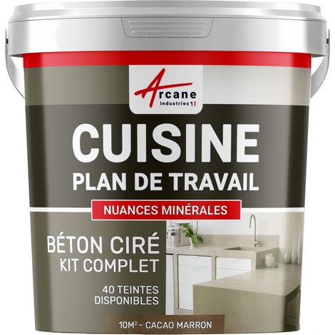 Béton ciré cuisine, plan de travail, crédence, évier sol et mur revêtement mural décoratif kit complet - 10 m² (en 2 couches) Cacao Marron - ARCANE INDUSTRIES