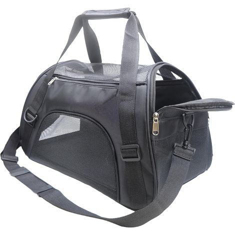 1 - Sac de transport pour chat et chien - Accessoire voyage aérien - Tissu Oxford imperméable avec maille respirante - Pour petits animaux jusqu&39à 5,9 kg - Noir - 45,5x24x30 cm (1/5)