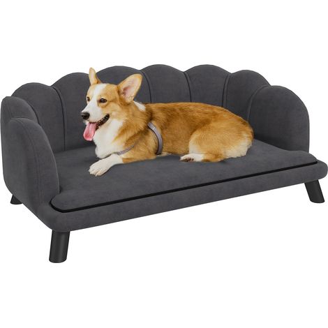 Luxus-Hundesofa Rückenlehne Holzbeine Dunkelgrau 98,5X60,5X35,5Cm