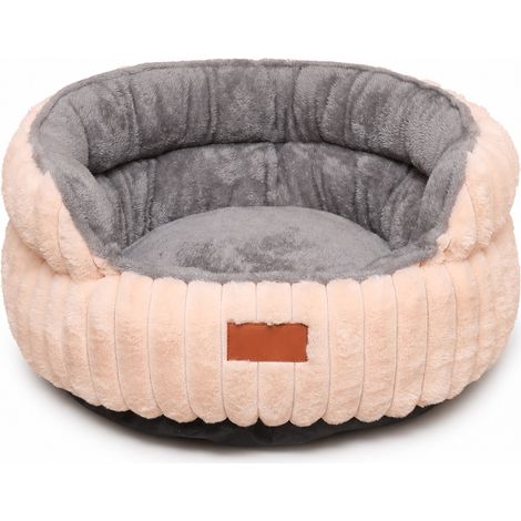 Panier Rond en Peluche pour Chats et Chiens, Coussin Épais et Chaud à Rebords, Beige (1/5)