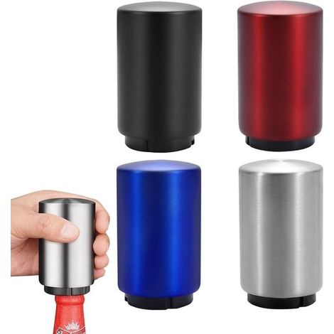 Juego de cuatro piezas de abridor automático de botellas, un abridor de botellas de acero inoxidable y un abridor de botellas con botón pulsador (1/4)