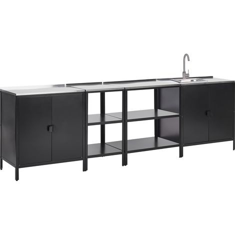 Conjunto de cocina 4 piezas de exterior acero inoxidable 2 islas de cocina 2 armarios fregadero monomando negro Vilama (1/5)