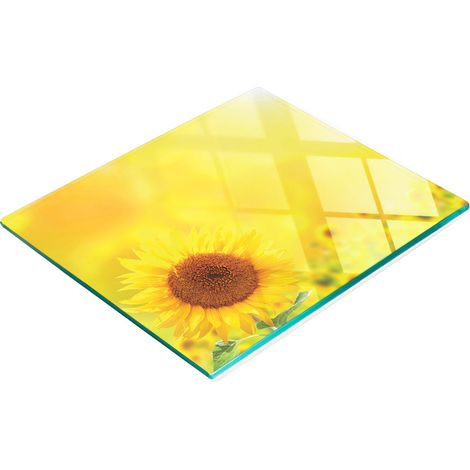 Tabla de cortar de cristal para cocina con estampado de girasoles amarillos, 60x52 cm. (1/5)