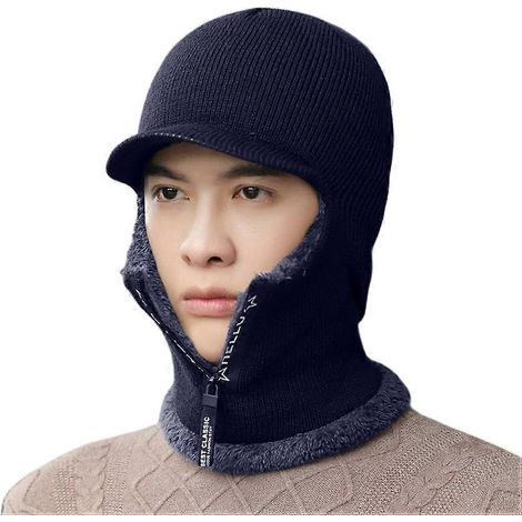 Ensemble bonnet et écharpe d'hiver en maille, bonnet zippé, écharpe avec cache-oreilles, doublure polaire, bonnet de ski coupe-vent et thermique, cache-cou pour femmes et hommes, ski et cyclisme