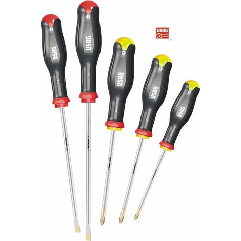 USAG 324 SH5 SERIE SET KIT 5 GIRAVITI PROFESSIONALI CACCIAVITI A CROCE E TAGLIO (1/2)