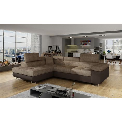 Ecksofa Schlafsofa SARRA Stoff Soft- Berlin Braun-Beige Ottomane Links (1/5)
