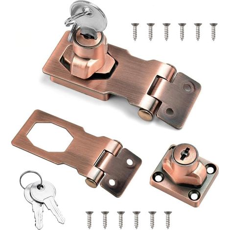 Serrure de sécurité en bronze rouge avec dispositif de verrouillage pour portes, porte d'entrée, porte de garage, coffre en bois, fenêtre, armoire (1/5)