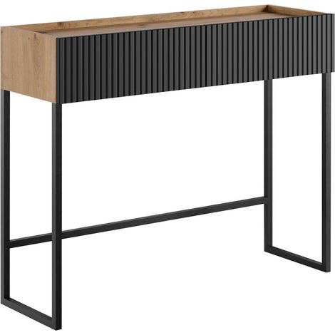 Consola Lunole 103, Roble Artisan + Negro, 80x100x32cm, Con cajones