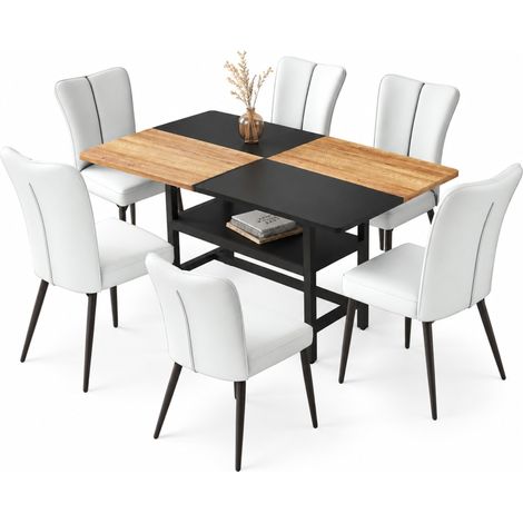 ELVMI Ensemble Table et Chaises avec 1 Table Rectangulaire et 4 Chaises, Rangement, MDF, Métal et PU, Gris Clair et Noir (1/5)