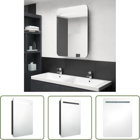 The Living Store LED-Bad-Spiegelschrank Schwarz 60x11x80 cm - LED-Spiegelschrank - Badezimmerspiegel - Kosmetikspiegel - Wandregal - Aufbewahrungsschrank (1/5)