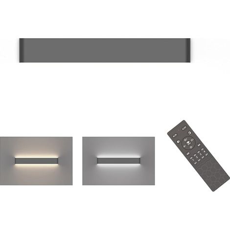 Applique Murale Dimmable Interieur avec Télécommande, Lampe Murale LED Mordern, Pour Chambre, Salon, Salle de Bain, 61cm, 800-2000 Lumen, 3000K-6000K, 20W, Gris Foncé (1/5)