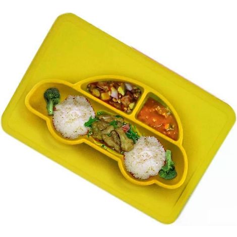 Assiettes carrées en silicone pour voiture - Lot de 3, qualité alimentaire, jaune (1/5)