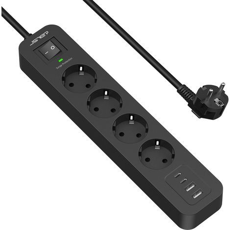 Surge Protector Power Strip, 4 Outlets, 2 USB-A Ports, 2 USB-C Ports, 2m Cable, Home, Office (1/5)