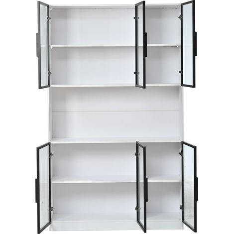 Vitrina alta blanca 120 x 34 x 200 cm con 6 puertas de vidrio LED MDF MODENUIT (1/5)