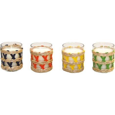 Lot de 4 Bougies Parfumées à la Sauge en Verre Jaune Orange Bleu Vert 7 x 7 x 8,5 cm - PANGIVO (1/3)