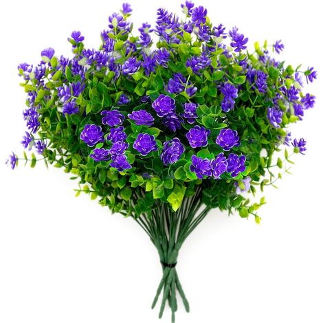 Ensemble de 6 bouquets de fleurs artificielles, résistants aux UV, en plastique violet, hauteur 35 cm (1/5)