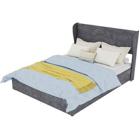Letto imbottito moderno grigio 140x200 cm con testiera morbida e contenitore con pistone a gas (1/5)