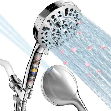 Pommeau de douche à filtre, filtration pour eau dure, pommeau de douche haute pression à 10 modes, élimine le chlore. (1/5)