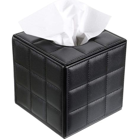 Porte-boîte à mouchoirs cube en cuir PU (noir)