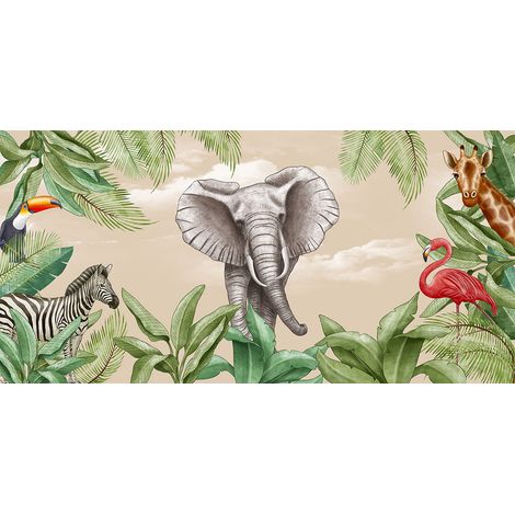 Papier peint panoramique Enfants - Animaux de la Jungle - 130 cm x 64 cm (1/2)