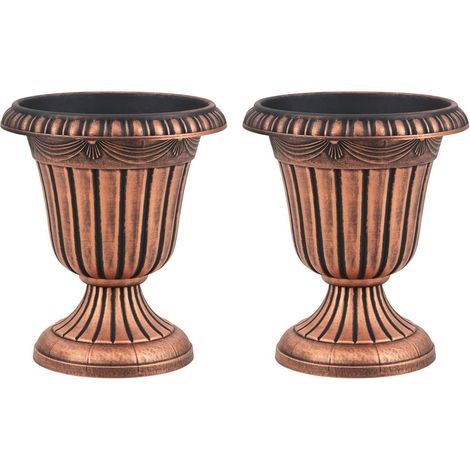 GOPLUS Lot de 2 Pot de Fleur Exterieur Rétro, ⌀41 cm de Diamètre, Cache Pot Plante Interieur en Plastique, 2PCS Jardinières Rondes, Amphore Jardinière, Idéal pour Plantes, Fleurs (Bronzé)