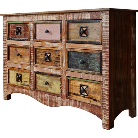NATURE OF SPIRIT 59 Cassettiera in legno riciclato - laccato / multicolore 130x40x85