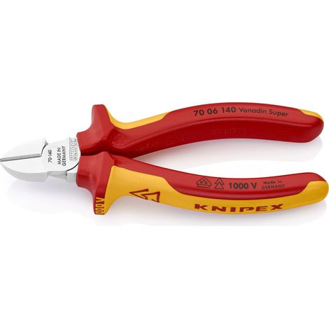 Knipex Tronchese Laterale per Meccanica Cromata, Isolati con Manici Rivestiti in Materiale Bicomponente, Collaudati Vde 140 Mm 70 06 140 (1/5)