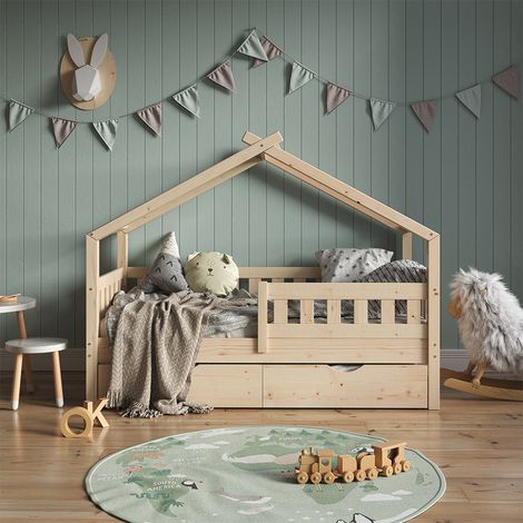 Hausbett Design, Braun, 80x160 cm mit Gästebett und Matratze, Vitalispa