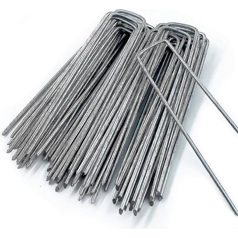 50 piquets de jardin en forme de U, pour toile de paillage, piquets de camping, clôture de jardin, 150 mm de long, 25 mm de large, 3 mm de diamètre (1/5)