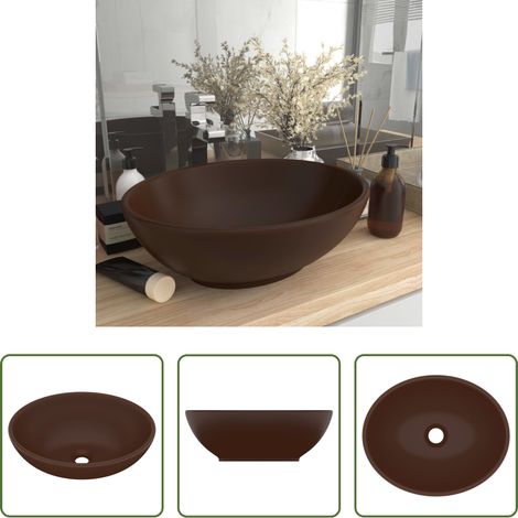 vidaXL Luxuriöses Waschbecken -  Luxuriöses Ovales Waschbecken Matt Dunkelbraun 40x33 cm Keramik