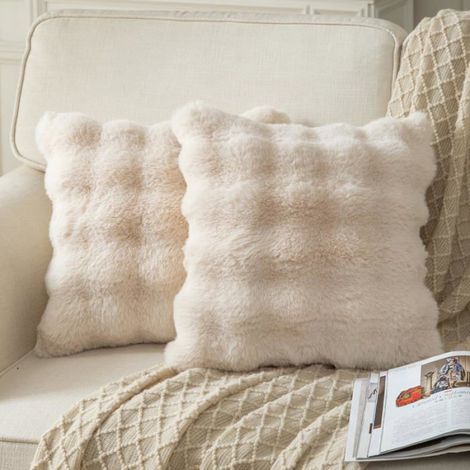 Housse Coussin - Fausse Fourrure - 45x45 cm - Pour Canapé Lit Fauteuil - Lot de 2 (1/5)