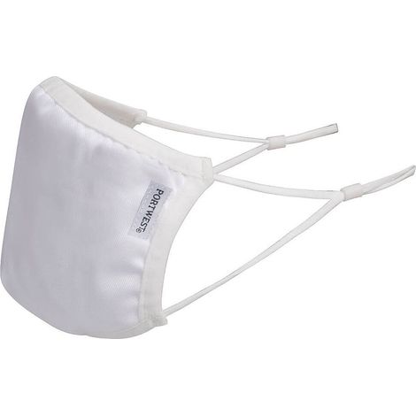 Masque réutilisable tissu antimicrobien 3 couches Portwest (Boite de 25) Blanc Unique. (1/2)