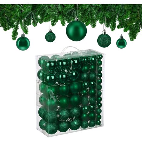 Relaxdays Palline di Natale, Set 138 Palle Albero, Addobbi Natalizi, Sfere in Plastica Opache, Lucide e Glitter, Verde (1/5)