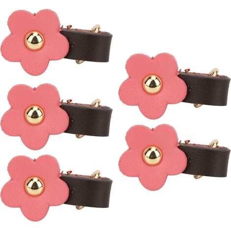 Lot de 5 tirettes de fermeture éclair en cuir fendu, forme de fleur, accessoires de couture pour vêtements et loisirs créatifs, rose
