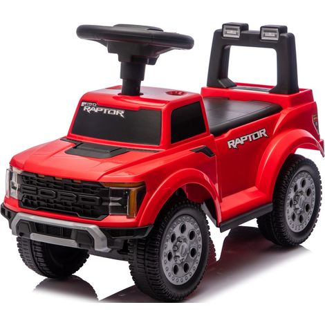 Macchinina cavalcabile per bambini da un anno, con vano portaoggetti a LED, Ford Raptor rossa, Sun Baby