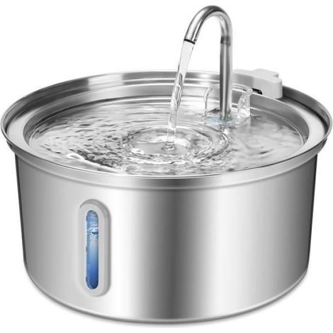 1 Fontaine à eau, Acier inoxydable, Fenêtre niveau d'eau, Pompe silencieuse, Chats et petits chiens (1/5)