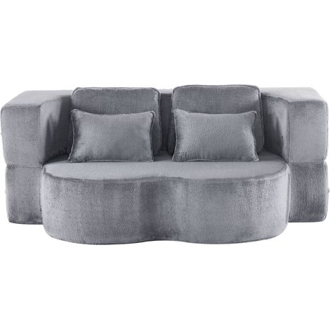Divano letto da pavimento moderno blu-grigio con 4 cuscini, schiuma ad alta densità (1/5)